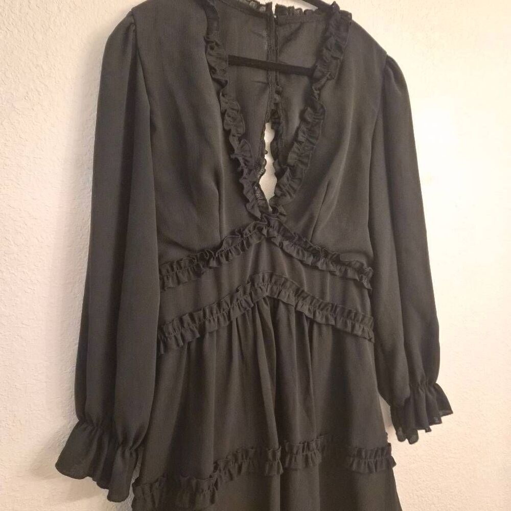 LBD Fit & Flare Open Back Long Sleeve Little Black Dress: Sexy Feminine Flirty